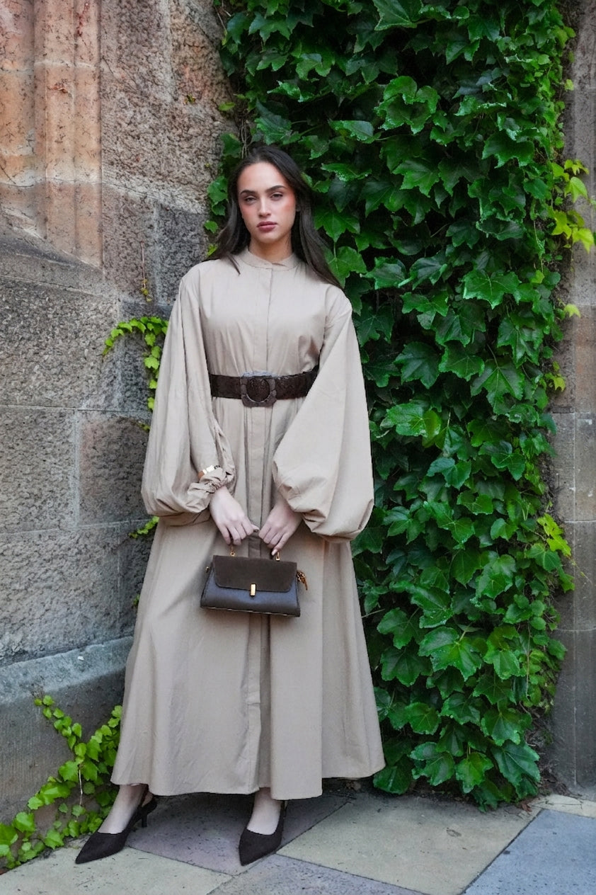 Volume Sleeve Dress - Sand