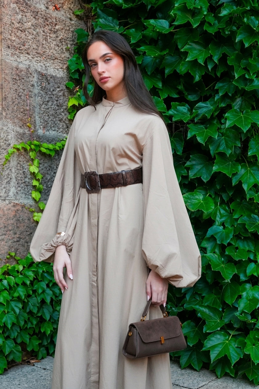 Volume Sleeve Dress - Sand