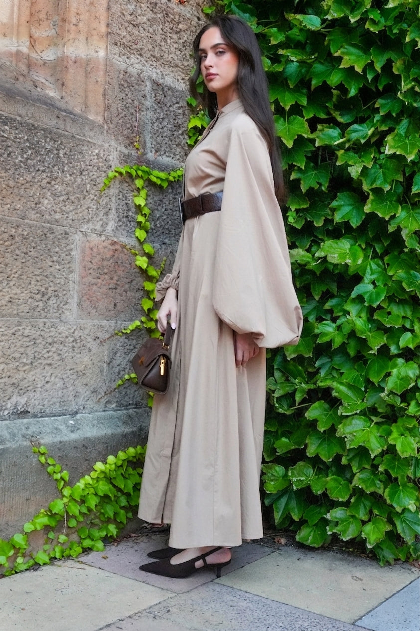 Volume Sleeve Dress - Sand