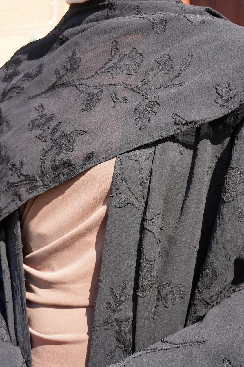 Embroidered Drape Abaya - Black