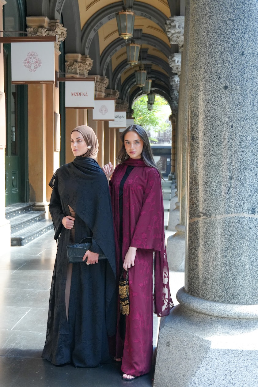 Embroidered Drape Abaya - Black