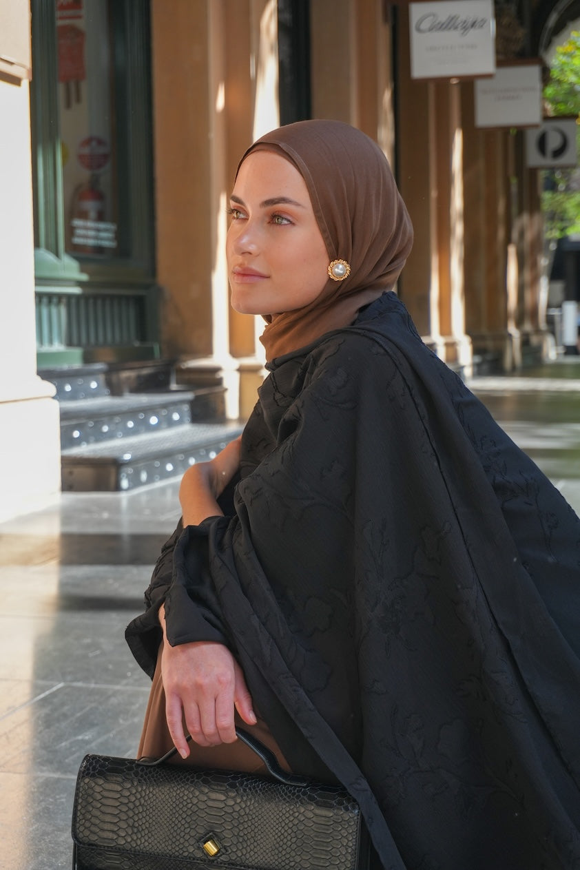 Embroidered Drape Abaya - Black