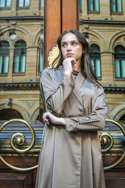 Luxe Lace Abaya - Deep Truffle