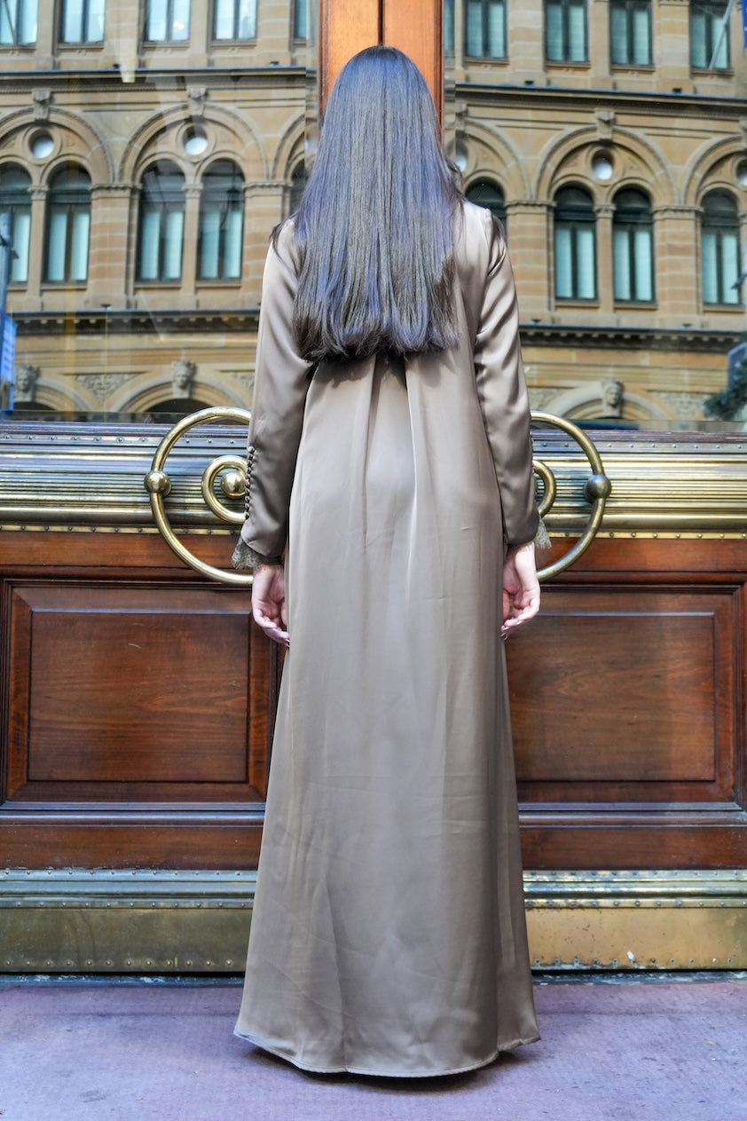 Luxe Lace Abaya - Deep Truffle